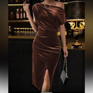 Elegant Brown Velvet Dress